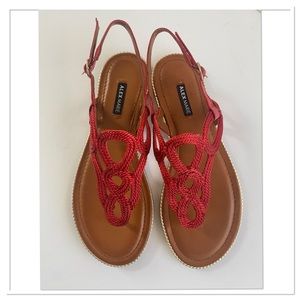Alex Marie Womens Red Twisted Rope Flat Sandals Shoes